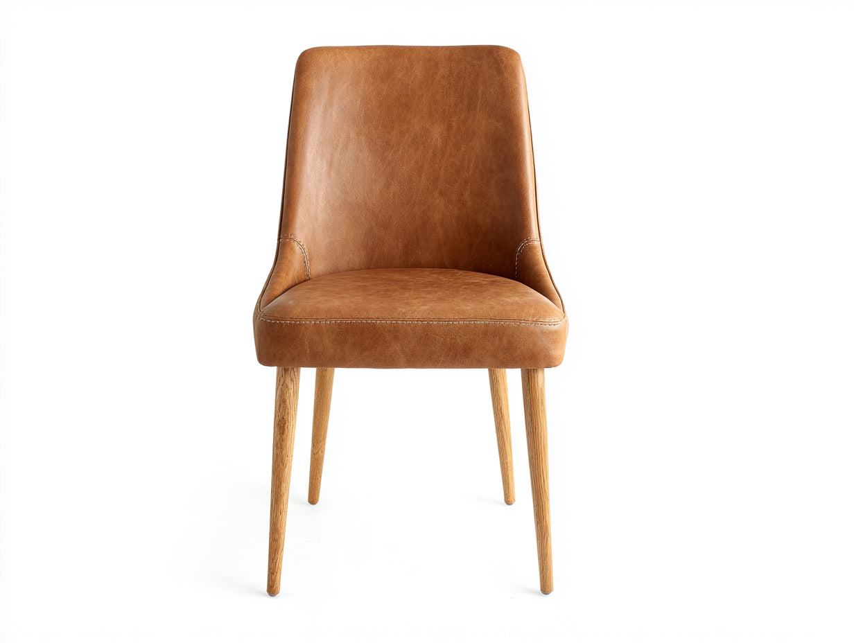 Esszimmerstühle aus Kunstleder und Holz 50x56x86 cm - cognacbraun-naturbraun - moderner Stil für Esszimmer