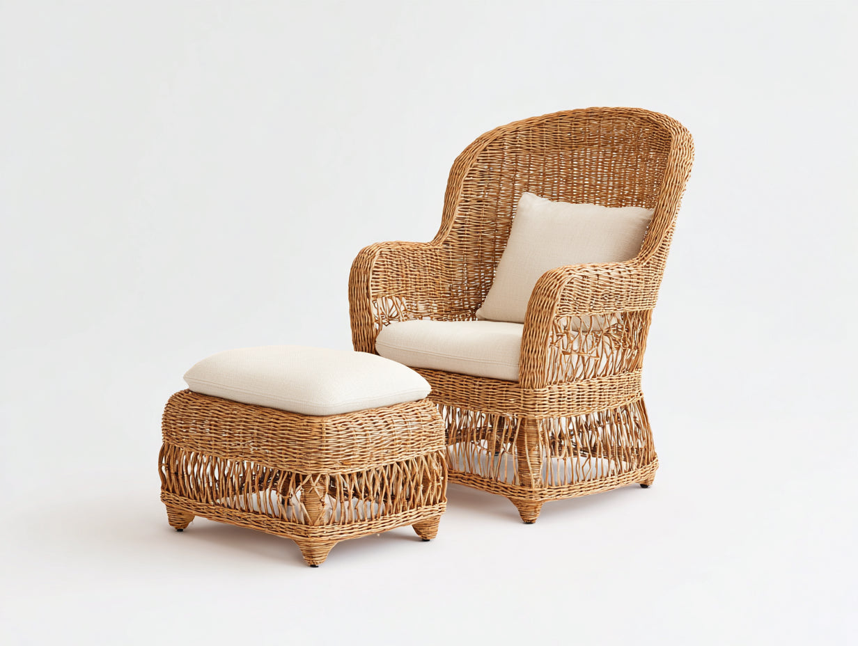 Polyrattan Gartensessel Rattanoptik 78x86x105 cm natur-beige - mit Fußhocker für Garten