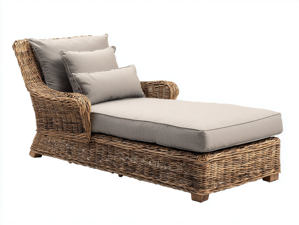 Sonnenliege Polyrattan 190x76x88 cm natur-beige - gepolstert für Garten