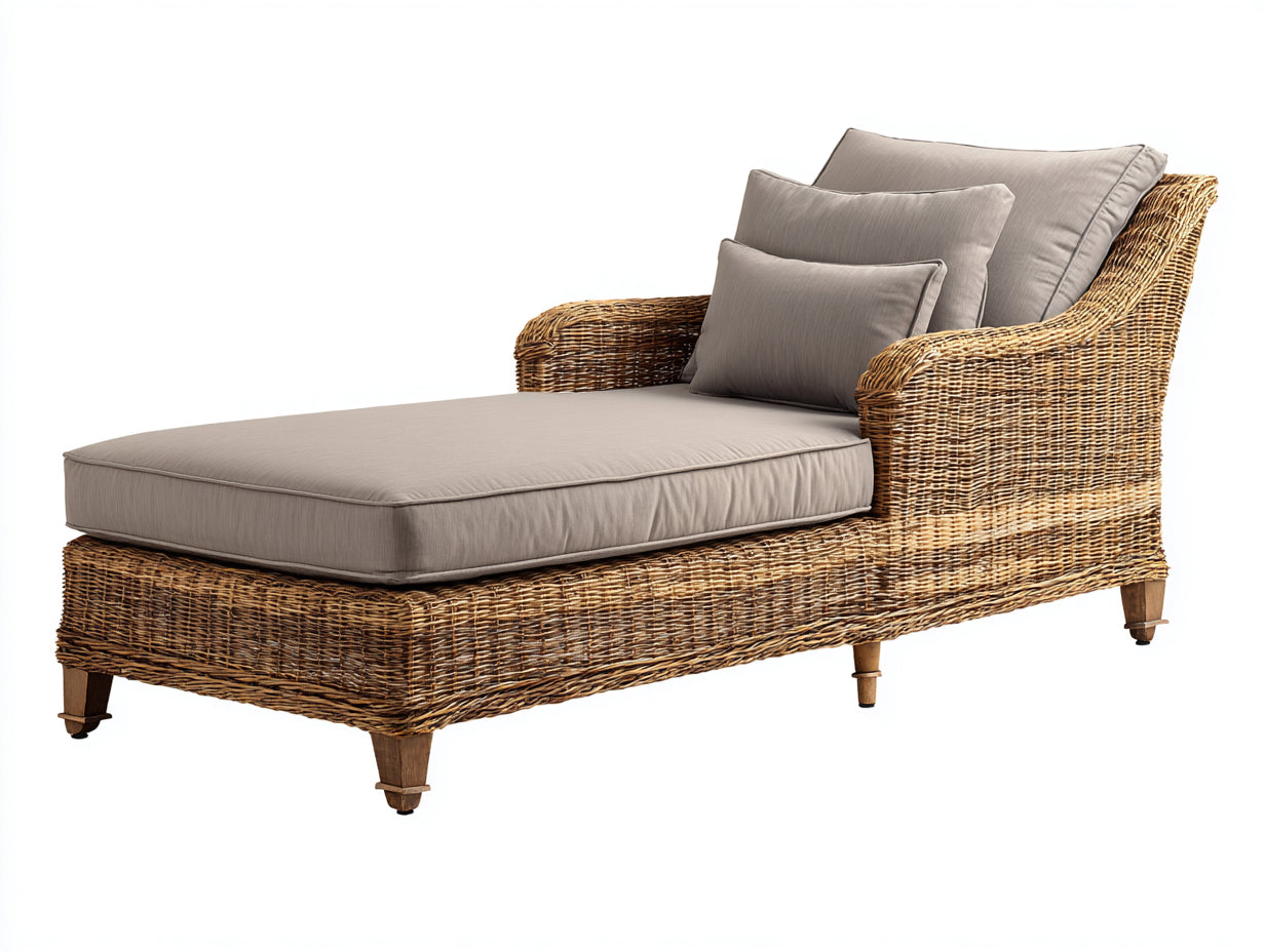 Sonnenliege Polyrattan Holzoptik 190x78x86 cm - Naturbraun-Taupe - klassisches Design für Garten und Terrasse