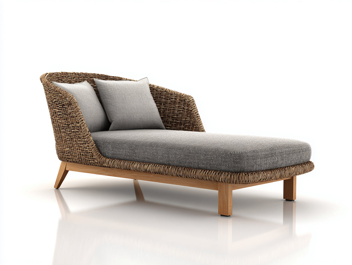 Sonnenliege Polyrattan-Holz 188x74x84 cm natur-grau - gepolstert für Garten
