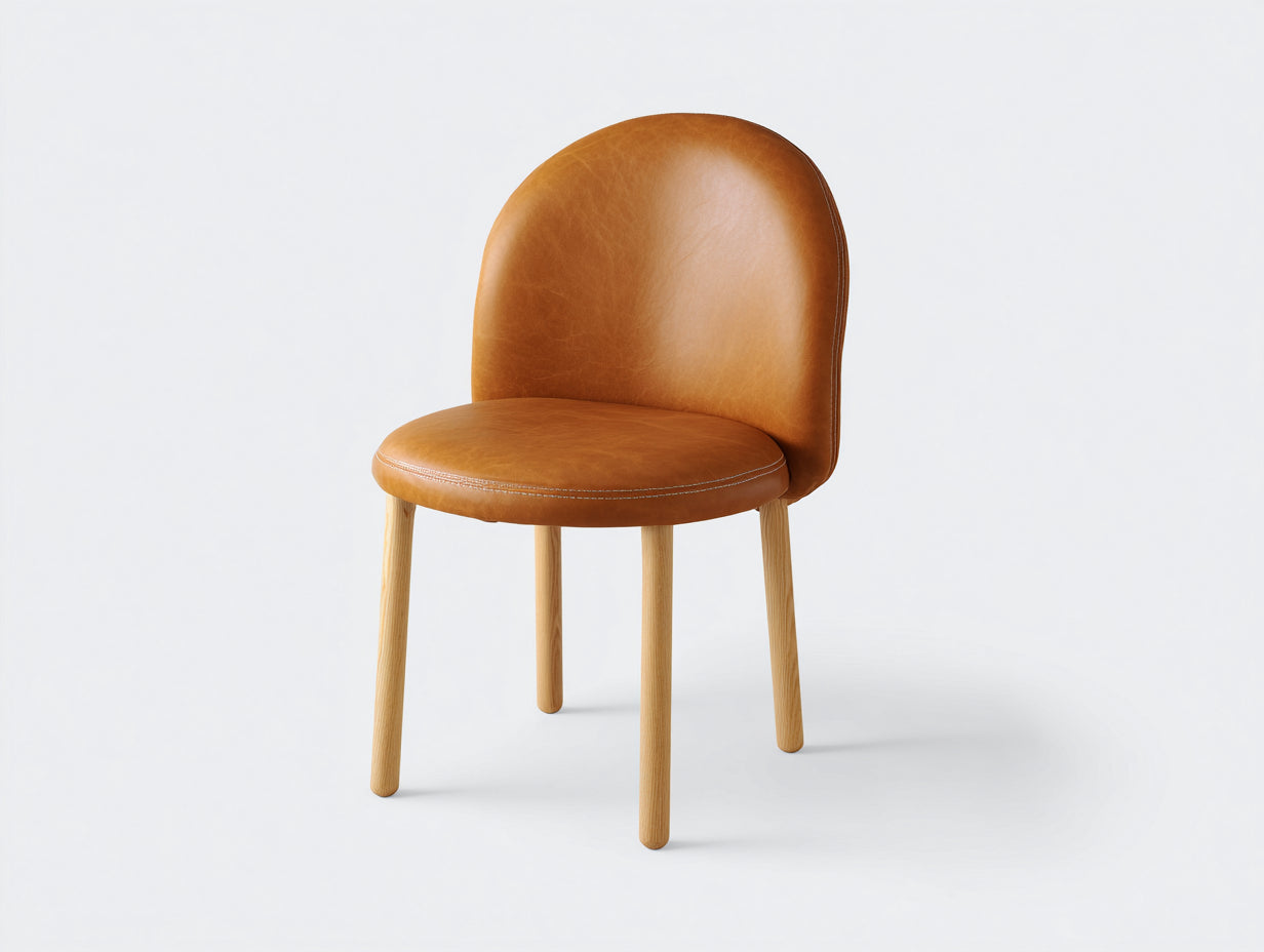 Esszimmerstühle aus Kunstleder und Holz 48x52x82 cm - cognacbraun-naturbraun - moderner Stil für Esszimmer