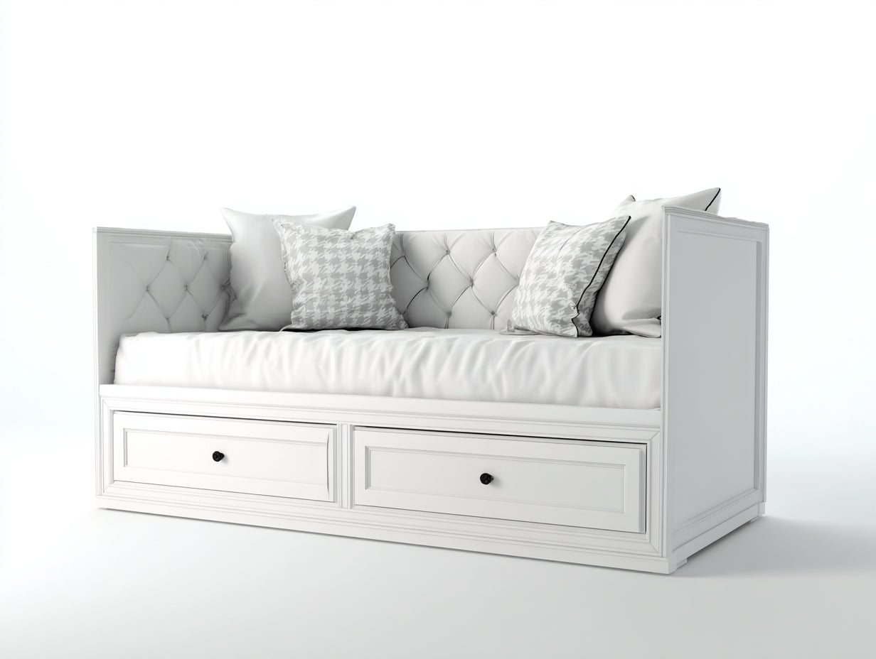 Schlafsofa aus Holz 205x95x85 cm - weiß - klassischer Stil mit 2 Schubladen