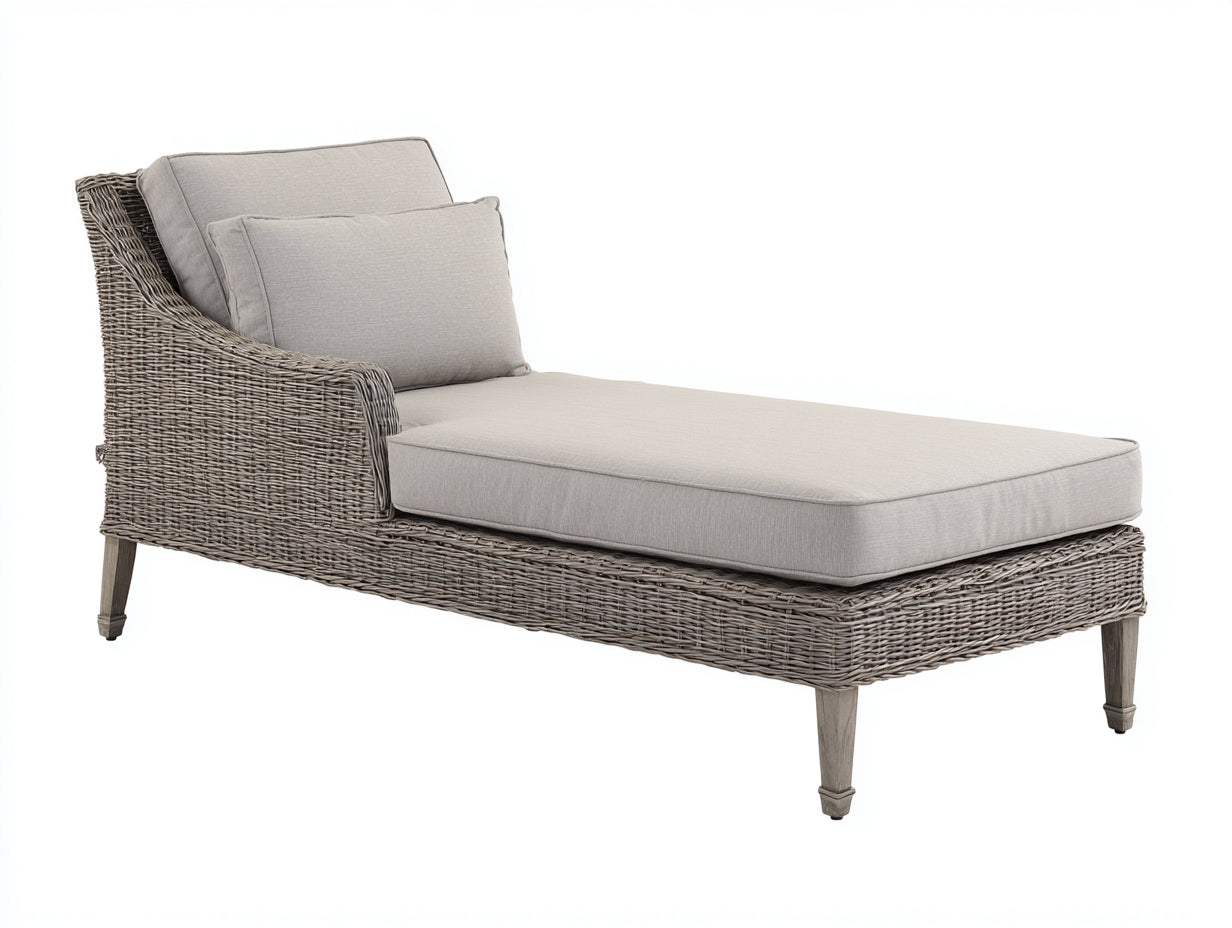 Sonnenliege aus Polyrattan und Holz 180x75x78 cm - graubraun-beige - klassischer Stil für Garten und Terrasse