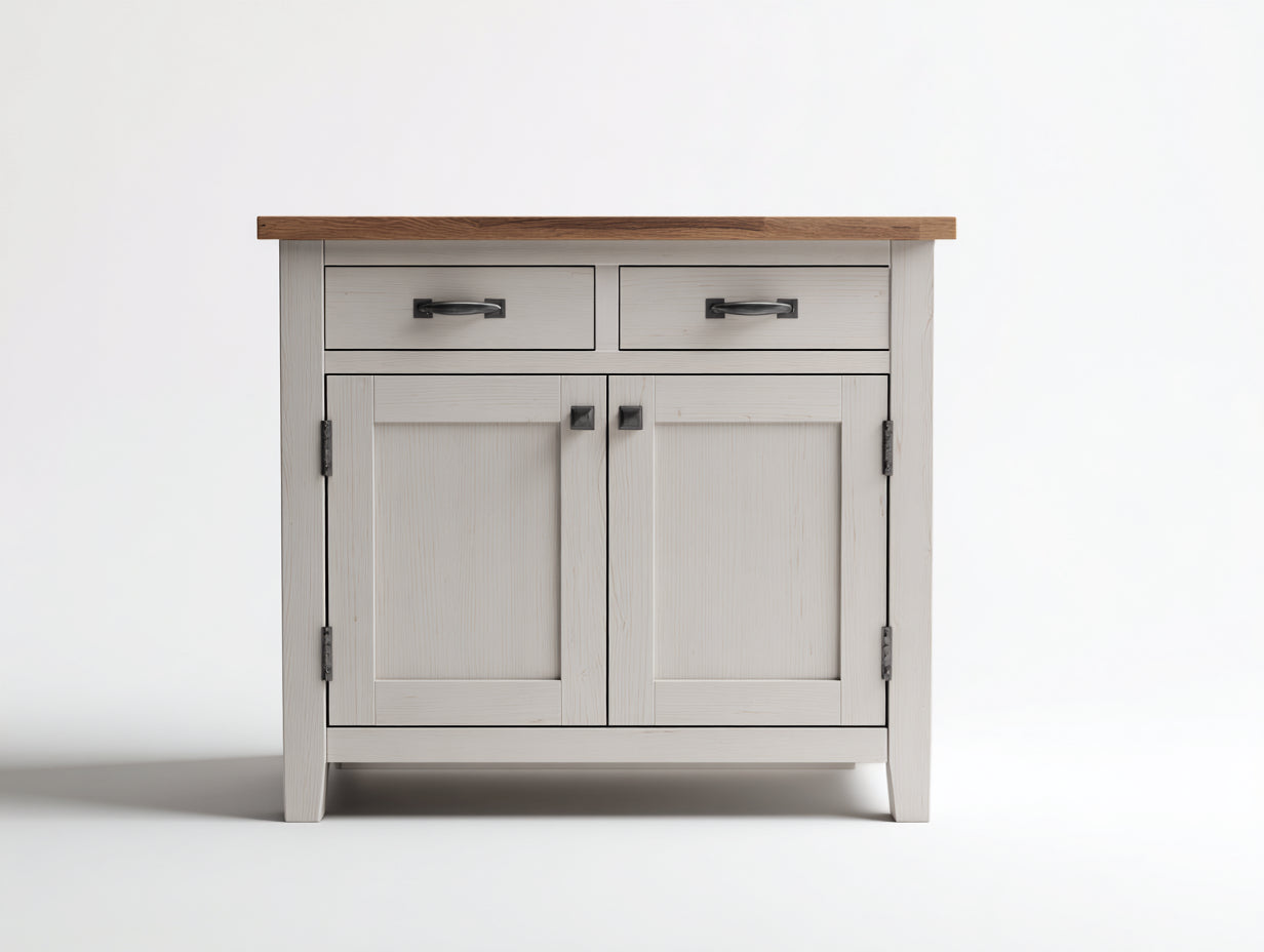 Sideboards Holzwerkstoff 88x40x90 cm weiß-natur - mit 2 Schubladen und 2 Türen für Wohnzimmer und Esszimmer