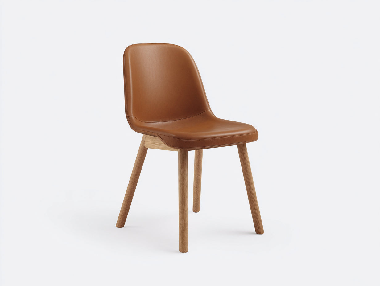 Esszimmerstühle aus Kunstleder und Holz 48x55x84 cm - cognacbraun-naturbraun - moderner Stil für Esszimmer