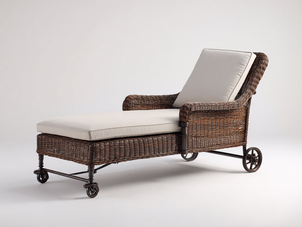 Sonnenliege aus Polyrattan 195x72x90 cm - dunkelbraun-beige - klassischer Stil mit Rollen für Garten und Terrasse