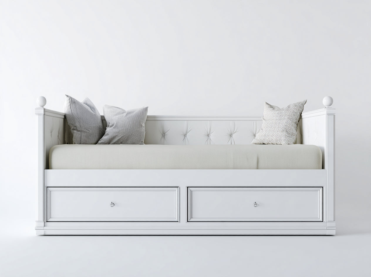 Schlafsofa mit 2 Schubladen 210x95x88 cm - weiß-beige - klassischer Wohnraum-Stil