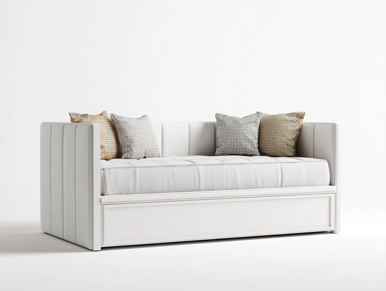 Schlafsofa aus Kunstleder 210x90x85 cm - weiß - modernes Wohnraum-Design