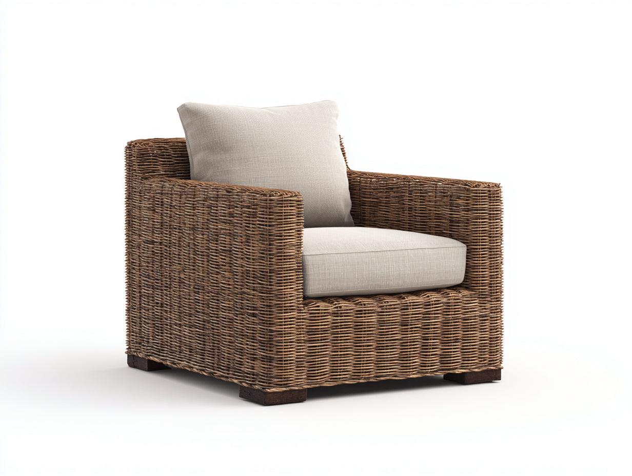 Polyrattan Gartensessel 82x78x78 cm - Naturbraun-Beige - modernes Design für Garten und Terrasse