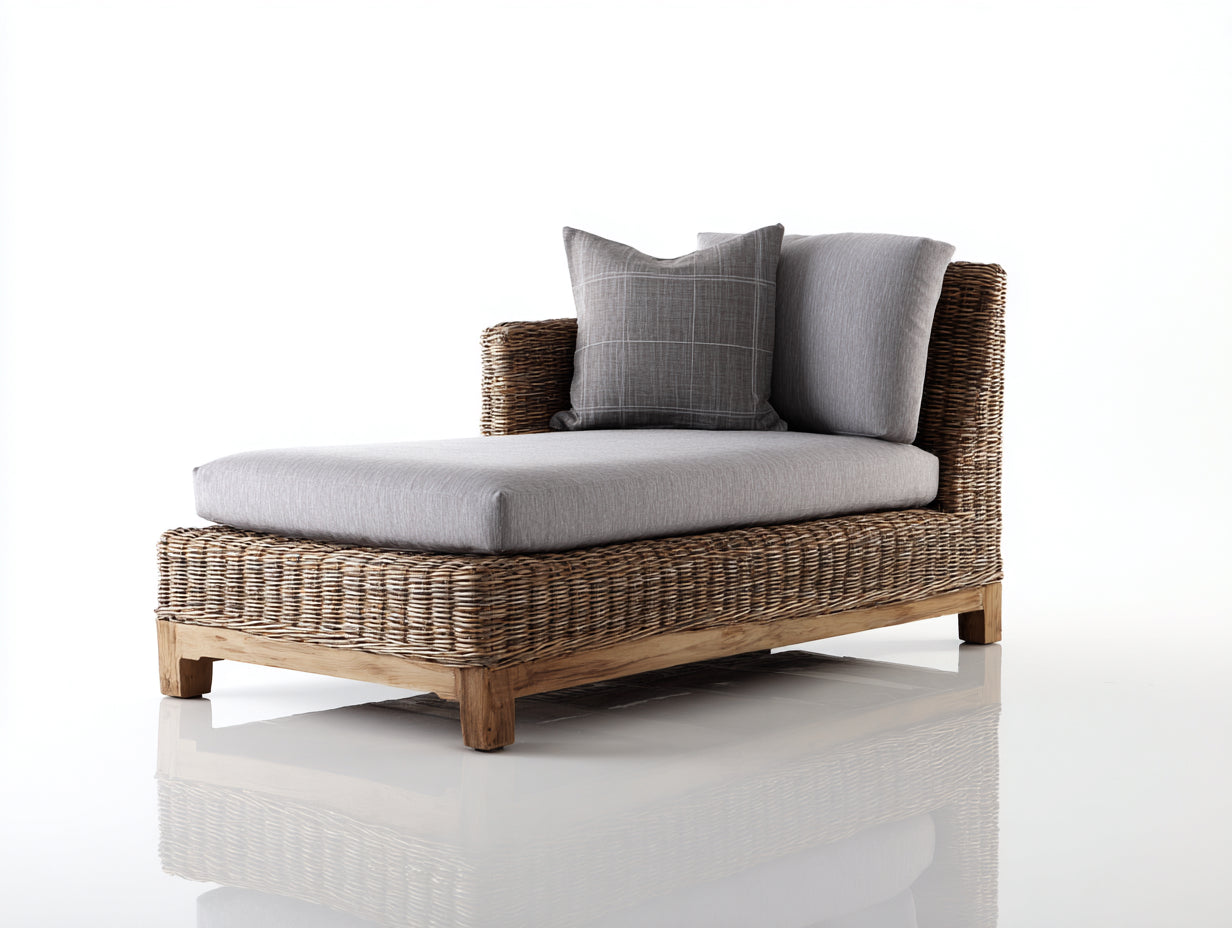 Sonnenliege Polyrattan Holzoptik 180x78x82 cm - Naturbraun-Grau - modernes Design für Garten und Terrasse