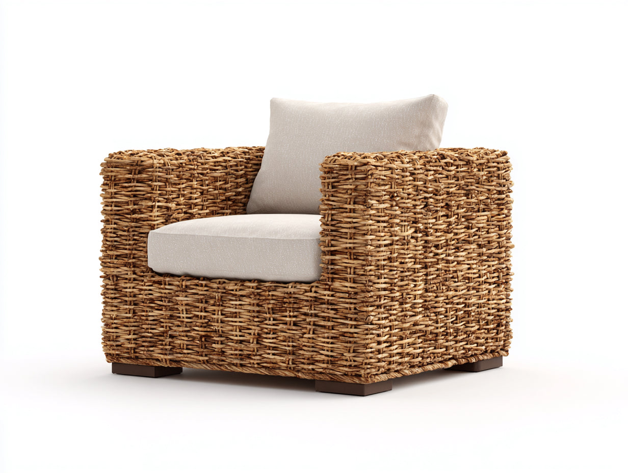 Polyrattan Gartensessel 82x78x74 cm - naturbraun-beige - klassischer Stil für Garten und Terrasse