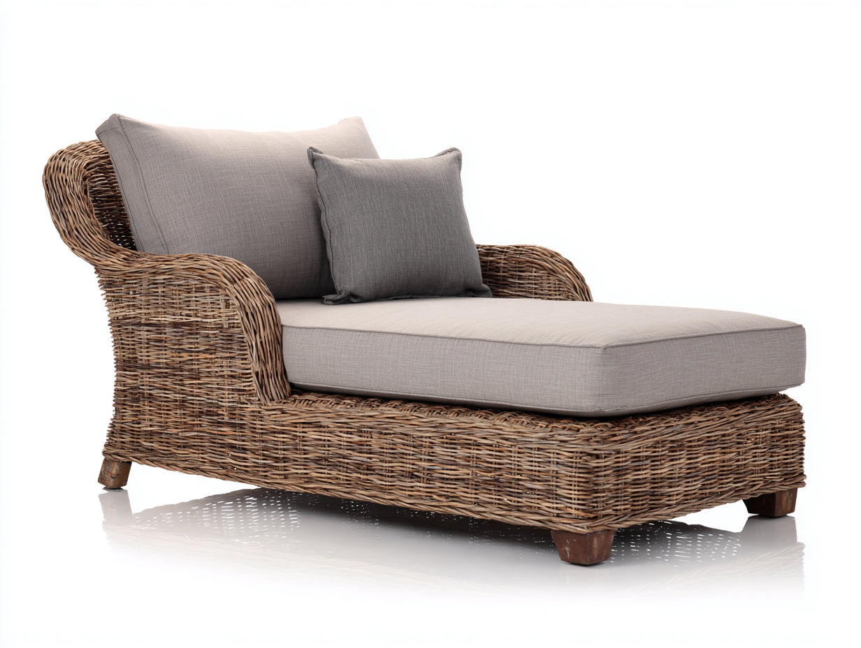 Sonnenliege aus Polyrattan 185x82x82 cm - braun-grau - natürlicher Outdoor-Stil