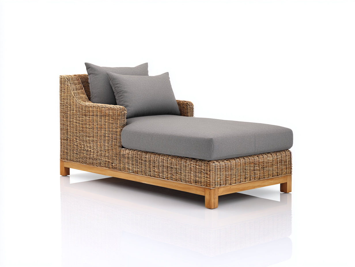 Sonnenliege aus Polyrattan und Holz 170x82x78 cm - naturbraun-grau - moderner Stil für Garten und Terrasse